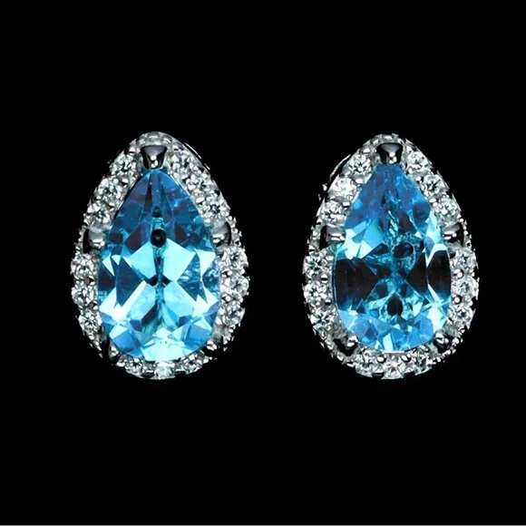 Set!! Elegant Natural Swiss Blue Topaz Pendant & Earrings in 925 Sterling Silver - Picture 5 of 11